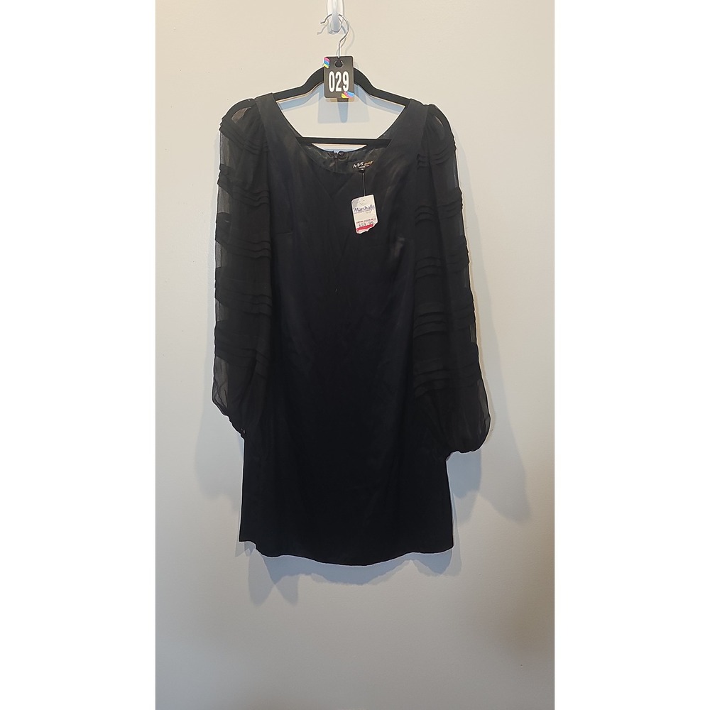 ABS Allen Schwartz Womens Black 100% Silk Sheer Pleated Sleeve Mini Dress Size 6